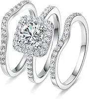 [MDFUN] 18K White Gold Plated Cubic Zirconia Three-in-One Halo Wedding Engagement Promise Eternity Ring for Women
