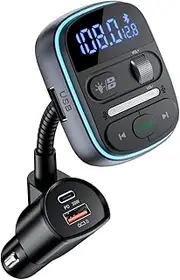 LENCENT PD 30W Bluetooth FM Transmitter,Bluetooth car Adapter with QC3.0 Fast Charger,Hi-Fi Music/Clear Calling car FM Bluetooth Adapter,【Color Light】