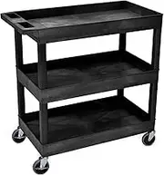 Trolley on Wheels Utility Cart, 32" X 18" Rolling Tub Cart with Three Shelves, 300 Lbs. Capacity, Ergonomic Push Handle Trolley