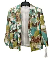 Alfred Dunner Women 10P Light Floral Print Open Front Blazer Jacket Pockets
