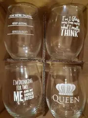 Wine Glasses - 4 Stemless, Humorous!