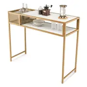 Console Table 2-Tier Sofa Side Table Shelf Golden Steel Frame Hallway