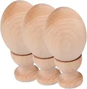 VILLFUL 3 Sets DIY Unfinished Wooden Eggs for Easter Decoration Lovely Egg Shape Graffiti Painting with Holders for Crafts and Festive Celebrations