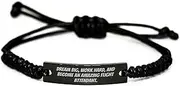 [Generic] Dream Big Flight Attendant Rope Engraved Inspirational Black Stainless Steel Graduation Gift from Family, Small, Nylon, no gemstone