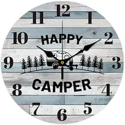 CHGCRAFT 12inch Camping Forest Pattern Wooden Wall Clock Battery Operated Silent Non Ticking Round Decorative Clock for Office Home Living Room Bedroom Bathroom Kitchen Decor, Camping