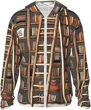 [LHBWCVN] UPF 50+ Light Jacket Full Zip Sun Protection Hoodie Long Sleeve Funny Book Shelves Collection and Ladder Sun Shirts