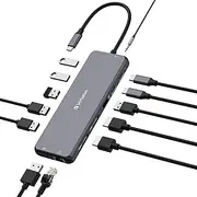 Verbatim USB-C Pro Multiport Hub: 13-in-1 Multiport Adapter with Dual HDMI, Display Port, RJ45, Audio, USB-C PD, USB-A 3.2 Gen 2 & USB-A 3.2 Gen1