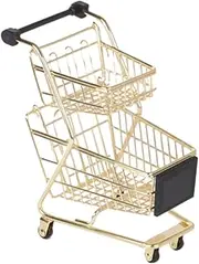 Vaguelly Mini Two Tier Shopping Cart for Alloy Grocery Trolley Playset with Electroplating for Pretend Play and Enhancing Cognitive Skills