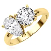 2.00CTW Lab-Grown Diamond Double Round Pear 18K Real Gold Yellow Engagement Ring