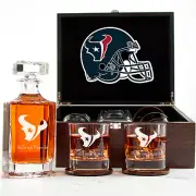 Houston Texans - Engraved Football Whiskey Decanter and 2 Glasses In Wood Box