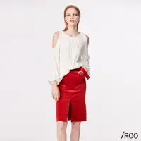 在飛比找momo購物網優惠-【iROO】修身街頭條絨及膝裙