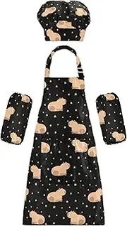 AIXIWAWA Kids Apron Chef Hat Set, Child Kitchen Bib Aprons Adjustable for Cooking Baking Painting (Cute Capybara)
