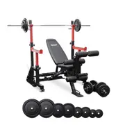 Reeplex SR10 Squat Rack + Adjustable Bench + 75kg Barbell Weight Set + Dumbbells