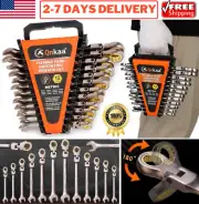 12pcs Metric Ratcheting Combination Wrench Set Flex Head Fixed Head Spanners Kit
