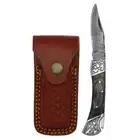 Damascus Folding Knife w/ Sheath – Multicolor Wood Handle | The Squire