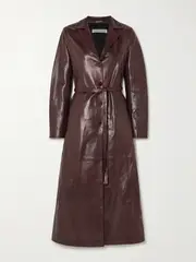 [Nour Hammour] Nour Hammour - Tamara Belted Paneled Leather Coat - Burgundy - FR 34 FR 34 Burgundy
