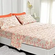 American Home Collection 6 Piece Bedding Set and Pillowcases 14" Deep Pocket Brushed Microfiber Flat Sheet for Extra Soft Wrinkle Resistant King Size Peach Flowers