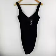 Boohoo Dress Womens Size 10 Velvet Black Plunge V Neck Pleated Split Side NWT