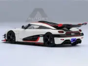 2016 Koenigsegg One:1 1/64 Diecast Model Car - Pebble White, Carbon, Red Stripes