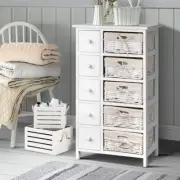 Storage Cabinet 5 Basket Storage 5 Drawers Washable inner cloth liner - White