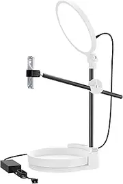 Selfie Light Kit for Desk and Laptop,55W Dimmable Full Screen Ring Light,with Rotating Storage Box,Pen Holder Stand,Phone Holder and Controller (WHITE-11, 10.5)