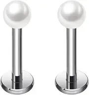 [ZYTAIJEW] 2pcs 16G G23 Titanium Externally Threaded 4mm Pearl Top Labret Monroe Lip Tragus Cartilage Earring Ring Nose Stud Piercing Jewelry Bar Length 6-12mm