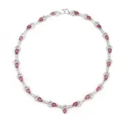 De Buman Sterling Silver Oval Shape Natural Ruby Tennis Necklace, 18.5"