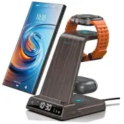Wireless Charger for Samsung Charging Station, 3 in 1 Android Phone Woodgrain