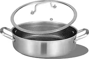 Inqibee 6 QT Hybrid Tri-Ply Stainless Steel Non Stick Sauté Pan with Lid, 12 Inch Induction Deep Frying Pan, Large Skillet,Brazier Pan, Dishwasher and Oven Safe.