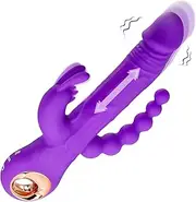Thrusting Rabbit Vibrator G Spot Clitoral Dildo Stimulation Adult Sex Toys with One Click Orgasm, 3 Powerful Thrusting Speeds & 9 Vibrating Vagina Nipples Stimulator for Women (A-Purple)