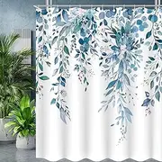 Zussun 84 Inch Extra Long Blue Eucalyptus Shower Curtain Watercolor Floral Plant Leaf Shower Curtains for Bathroom Botanical Flower Waterproof Fabric Bath Curtain Decor with Hooks (Blue, 72'' x 84'')