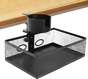 Under Desk Drawer, Rotatable Storage Basket, Concealed Organizer with Cable Holes, 9.84x6.69x2.76 Inches, No Drill Installation, Space Saving Tray for Kitchen Dorm Studio Bedroom