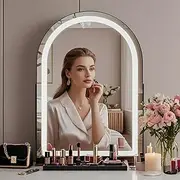GDJIAYIYI LED Makeup Mirror with Arch Shape, Makeup Mirror with Lighting, Table Makeup Mirror with Touch Control, 3-Color Light Makeup Mirror (Black - 55 x 44 cm)