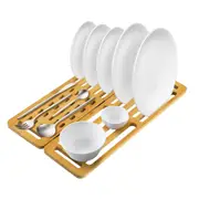 ACA Foldable Bamboo Over The Sink Dish Drying Rack Drainer for Kitchen Countertop