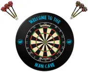 Winmau Blade 6 Dart Board + Man Cave Dartboard Surround + Darts Set