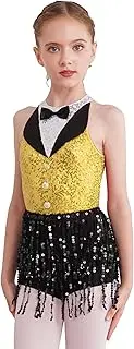 [TiaoBug] Kids Girls Latin Jazz Dance Costume Fringe Samba Dress Sequin Tassel Leotard Open Back Dress