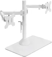 VIVO Freestanding Dual Monitor Stand with Sleek Glass Base and Adjustable Arms, Mounts 2 Screens up to 32 inch and 22 lbs Each, White, STAND-V002FGW