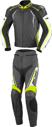 Büse Silverstone Pro Two Piece Motorcycle Leather Suit, black-white-yellow, Size 50 for Men Black White Yellow