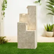 Glitzhome Floor Fountain 13.5"x14.25"x34" 4-Tiered Faux Terrazzo Pump+LED Light