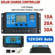 10/20/30A Amp 12V/24V Solar Panel Regulator Charge Controller Battery Dual USB