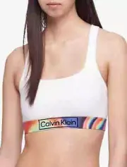 Calvin Klein Women's Rainbow Pride Logo Unlined Wireless Bralette, White, Small