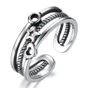 3PCS Copper Ring Hollow Woman Fashion Jewelry Adjustable Ring Retro Heart Shaped Black