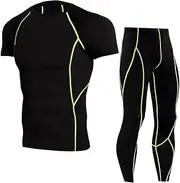 [Abigprofit] Men's Running Set 2pcs/Sets Sportswear Compression Sports Suit Running Sport Workout Tights 11 L