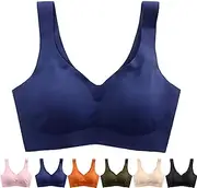 [GTWEPZ] Ribili Bra,Ribili Full Coverage Bra For Women,Seamless Push up Wireless Bra,Women's Plus Size Comfort Bra (Blue,M)
