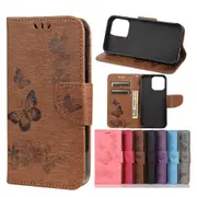 For iPhone 13 Case,Vintage Butterflies PU Leather Wallet Cover,Stand,Brown