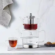 KARACA Dora Teapot Set, Glass, Tea Pot 1 L/33 oz, Kettle 2 L/66 oz Silver, Transparent, Tea Maker, Kettle, Turkish Tea Kettle, Tea Maker
