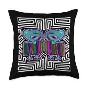 Pelican Mola Art by Panama Kuna Tribe Fishbird Pelecanus Throw Pillow