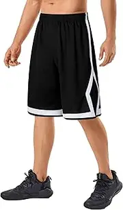 [PRTCYPNT] Men's Athletic Mesh Shorts with Deep Pockets Long Basketball Gym Workout Shorts Quick-Drying