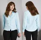 Ladies Shirt Premium Herringbone Blouse Work Workwear Office Smart Workwear Teal