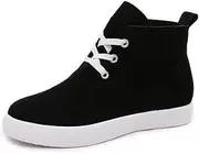 [Gaorui] Women's Suede Comfort Ankle Boots Flat Round Toe Lace Up High Top Board Shoes